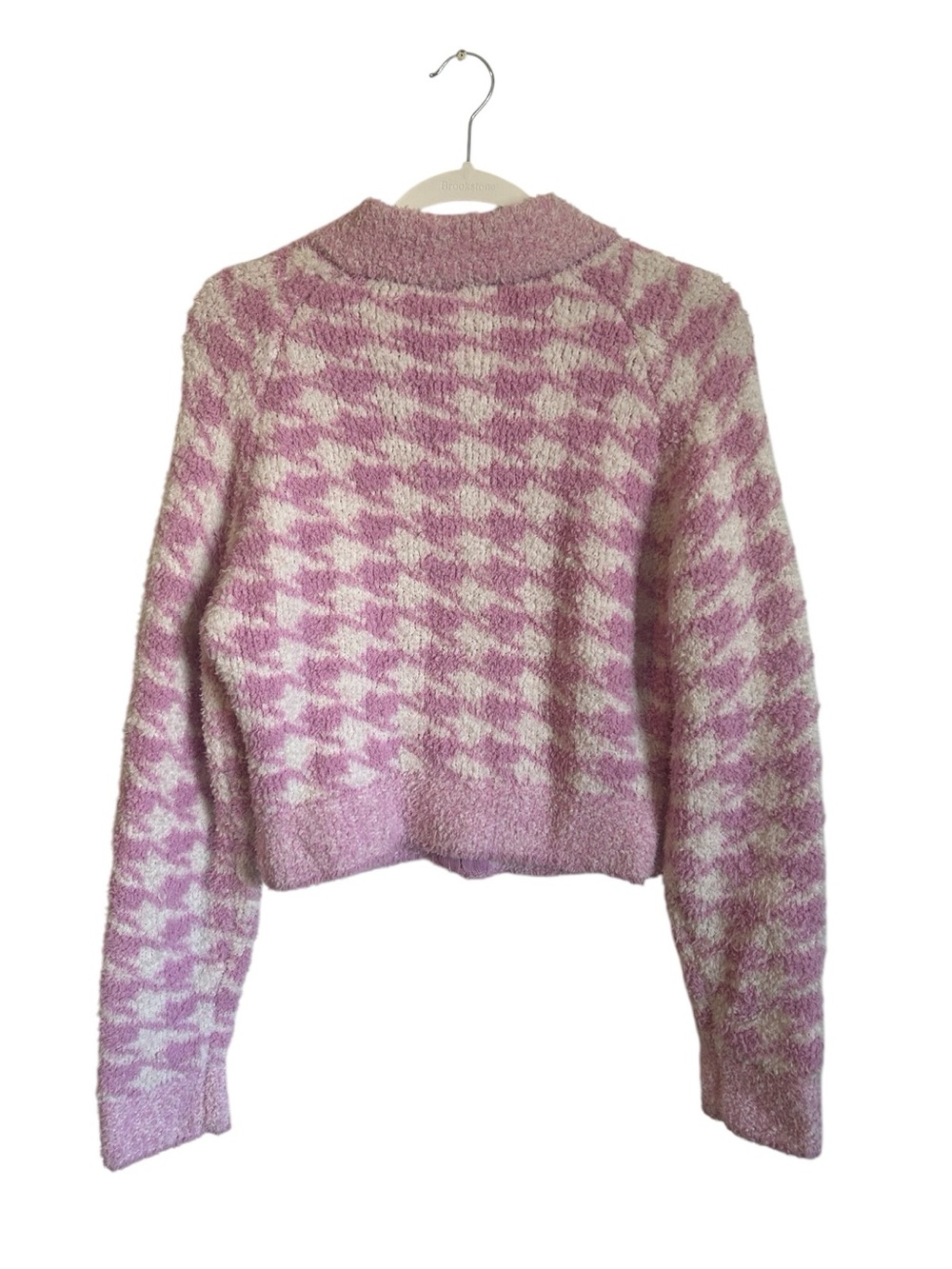NWT Skims Cozy Knit Zip Up in Petal Houndstooth - Picture 2 of 9